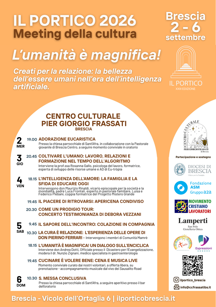 Locandina de Il Portico 2026, meeting della cultura a Brescia dal 2 al 6 settembre, con il programma degli incontri