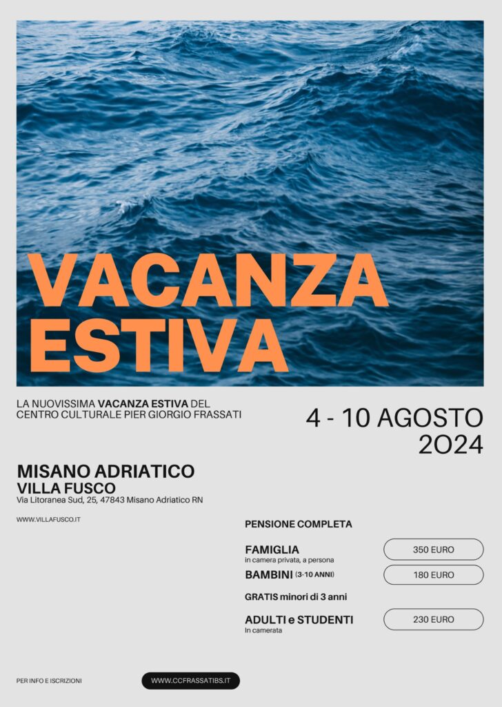 Locandina della vacanza estiva a Misano Adriatico dal 4 al 10 agosto 2024