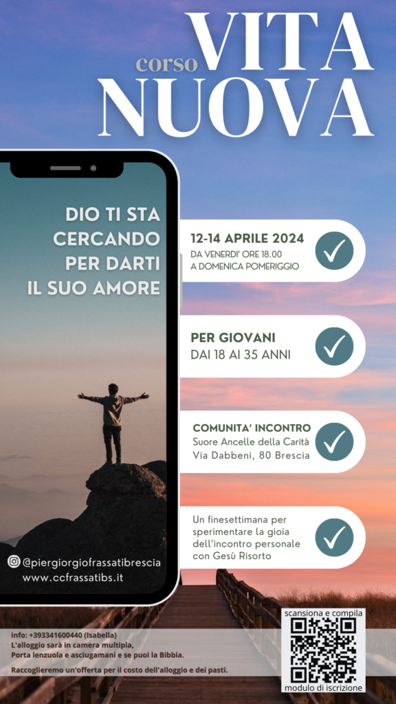 Locandina del corso Vita Nuova per giovani dai 18 ai 35 anni, dal 12 al 14 aprile 2024