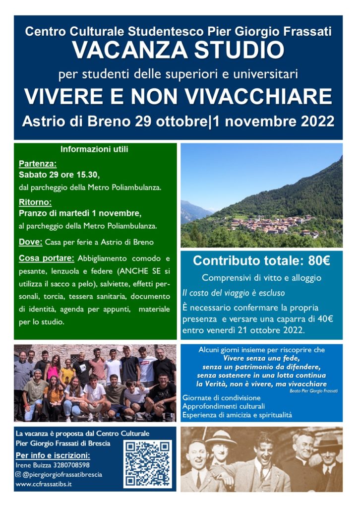 Locandina della vacanza studio ad Astrio di Breno dal 29 ottobre al 1° novembre 2022