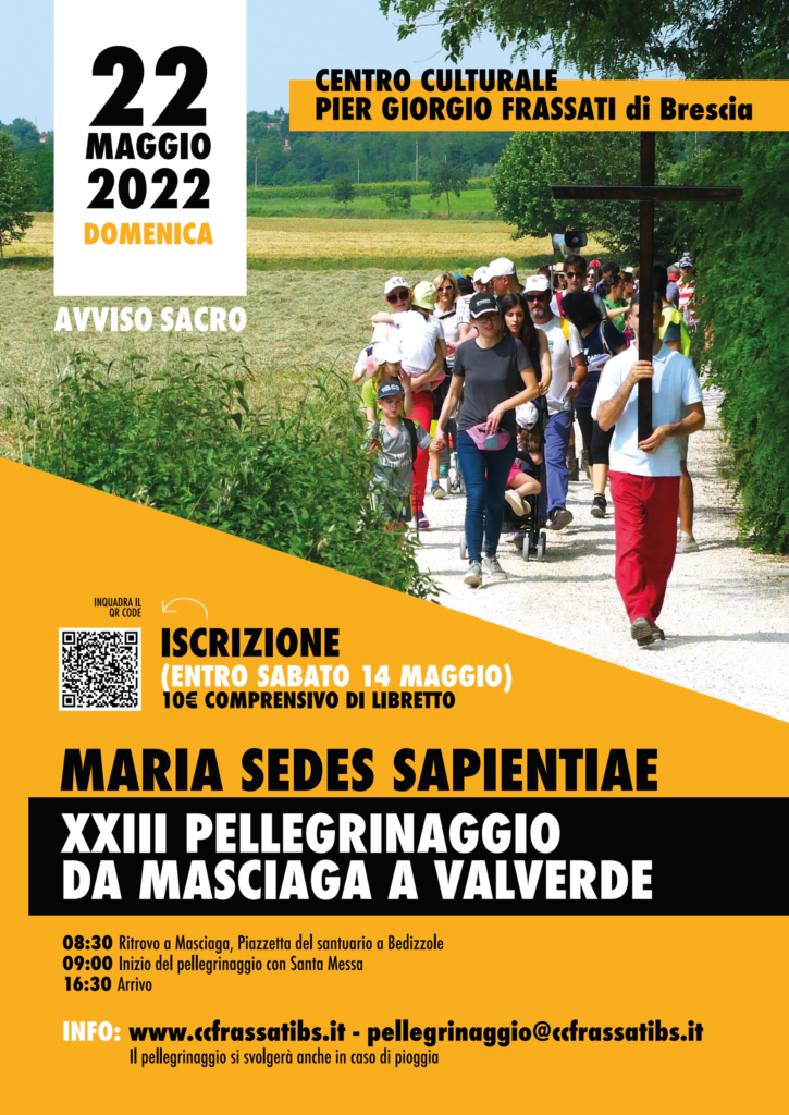Locandina del XXIII pellegrinaggio Maria Sedes Sapientiae da Masciaga a Valverde, domenica 22 maggio 2022
