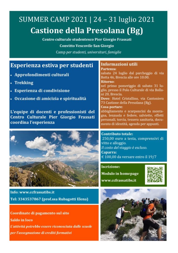 Locandina del Summer Camp 2021 a Castione della Presolana dal 24 al 31 luglio