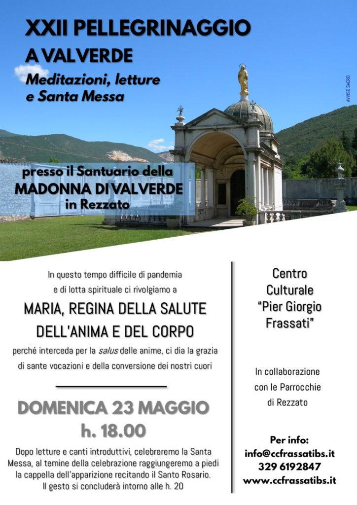 Locandina del XXII pellegrinaggio al Santuario della Madonna di Valverde a Rezzato, domenica 23 maggio 2021
