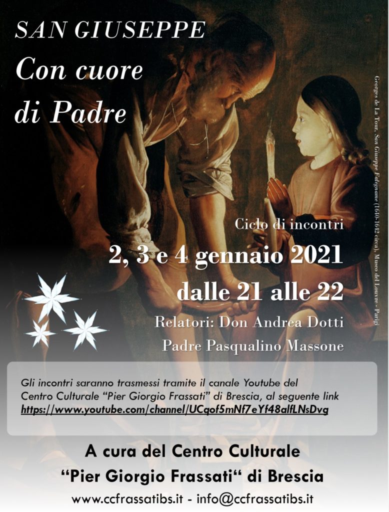 Locandina del ciclo di incontri su San Giuseppe «Con cuore di Padre», 2-4 gennaio 2021