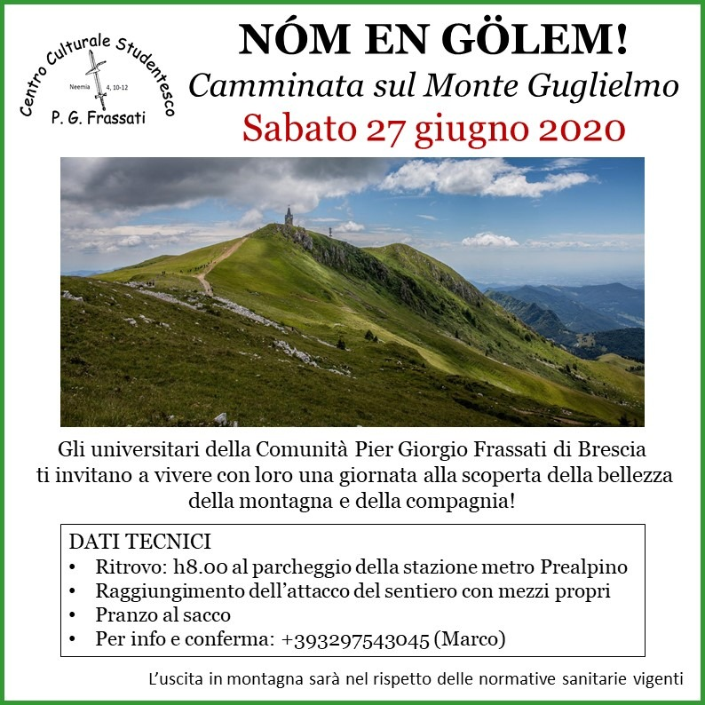 Locandina della camminata sul Monte Guglielmo di sabato 27 giugno 2020